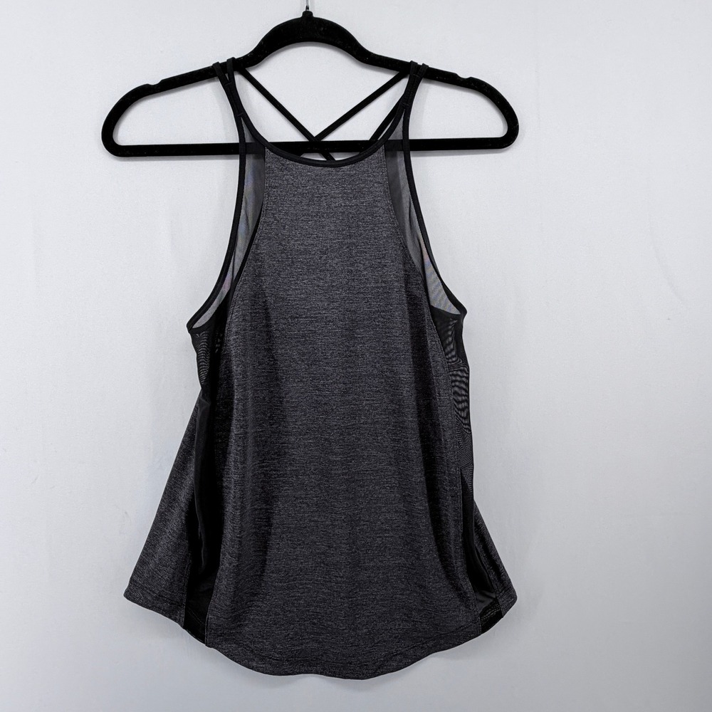 Lululemon Wild Tank Top Gray Black Mesh‎ Strappy Cross Back Activewear Women
